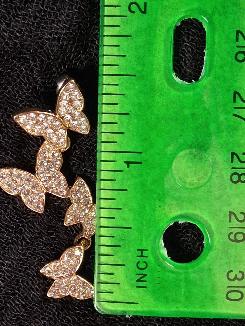 Gold Pavé Crystal Butterfly Drop Earrings Y2K Coquette Statement - Picture 4 of 4